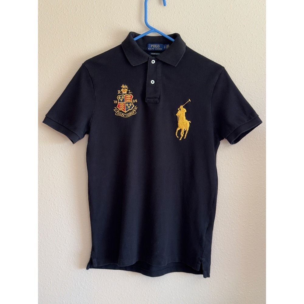 Polo Ralph Lauren Mens Small Custom Slim Fit Big Pony Crest Polo Shirt Navy Blue